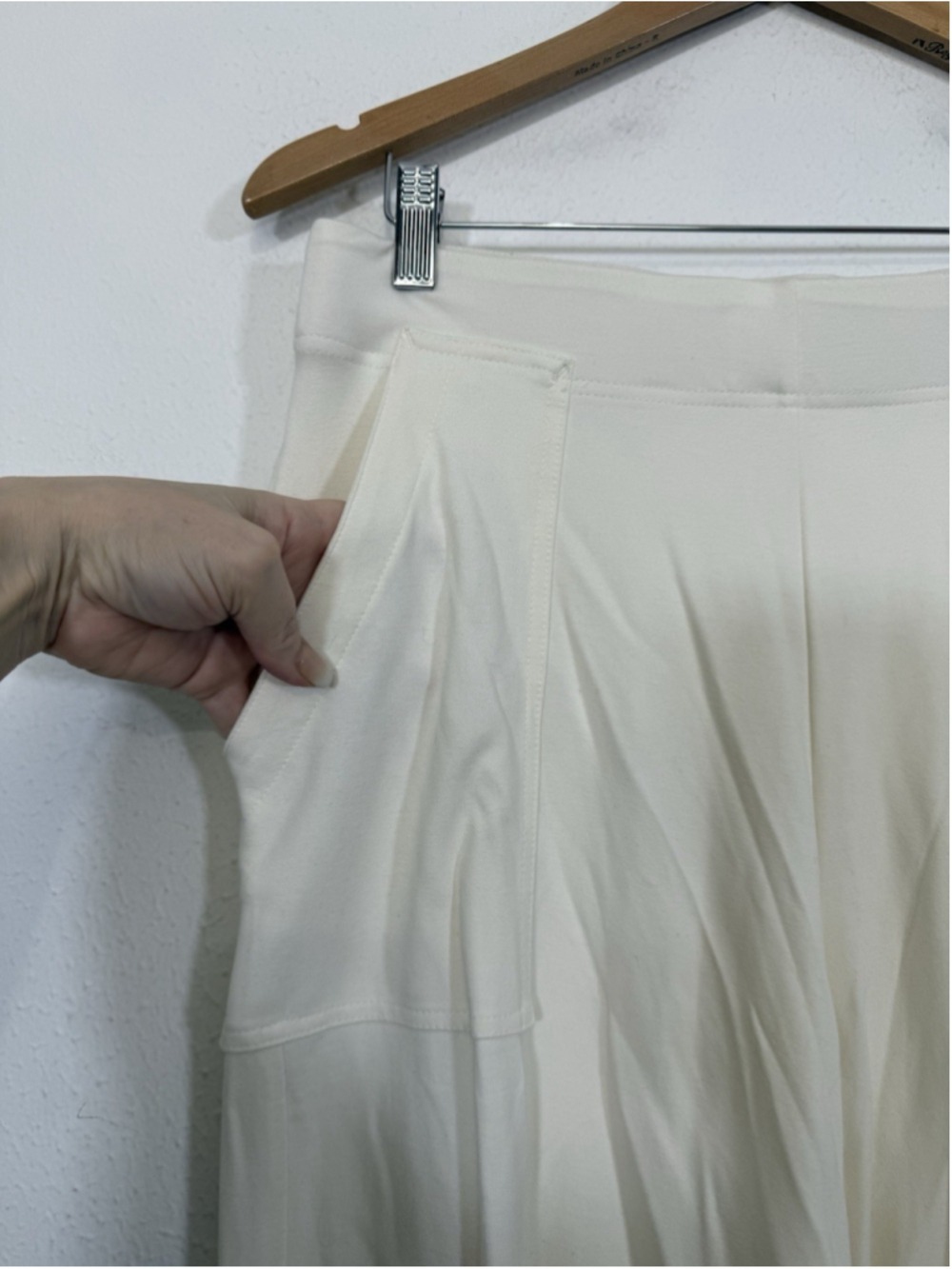 Max Studio Ponte Knit Wide Leg Crop Pants XL Women Cream Stretch Work Boho Chic - Picture 6 of 11